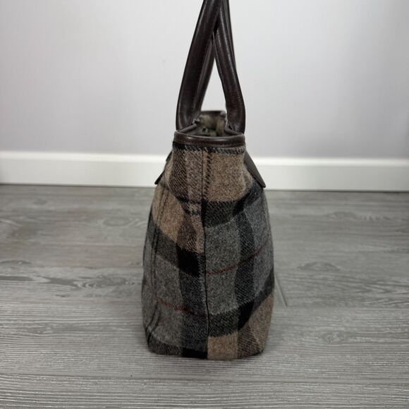 Barbour Winter Tartan Should Tote Zipper Bag Plaid 100% Wool with Cotton Lining - Picture 5 of 12